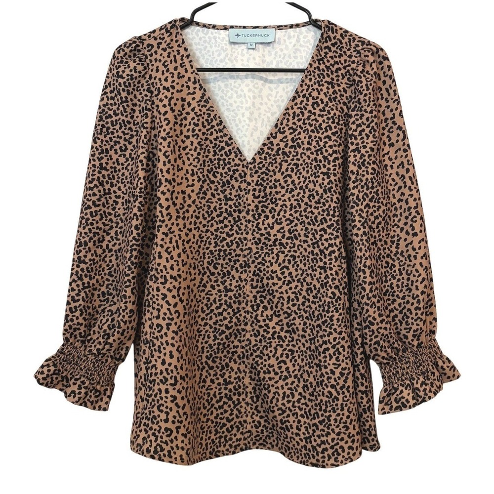 Tuckernuck Leopard Print V-Neck Blouse Tan Black MEDIUM